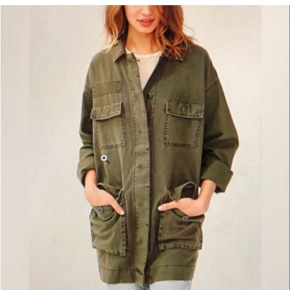 BDG Jackets & Blazers - BDG Olive Military Field utility linen blend cargo pocket Jacket size large